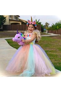 Kız Çocuk Unicorn Tarlatanlı Tütü Elbise Kostüm Taç Hediyeli ürün fotoğrafı