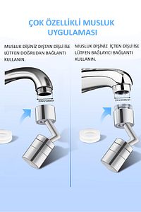 Mutfak Lavabo Başlığı Universal 720 Derece Oynar Tasarruflu Musluk Ucu 4 Filtreli Batarya Ucu ürün fotoğrafı