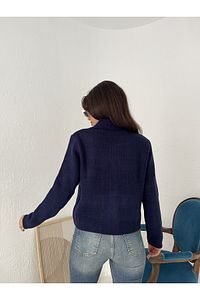 Kadın Altın Düğmeli Cep Detaylı Lacivert Blazer/Tüvit Crop Caket Kadın Hırka ürün fotoğrafı