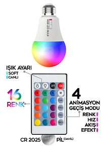 Rgb Led Lamba Kumandalı Ambiyans Aydınlatma 2000 Lümen Tasarruflu Renk Değiştiren Led Işık ürün fotoğrafı