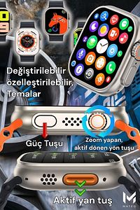 Akıllı Saat Watch 8 Ultra 45mm 1.99 İnç Türkçe Tüm Telefonlara Uyumlu Gümüş Kasa smartwatch Siyah ürün fotoğrafı