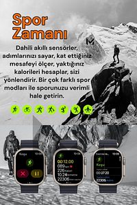 Akıllı Saat Watch 8 Ultra 45mm 1.99 İnç Türkçe Tüm Telefonlara Uyumlu Gümüş Kasa smartwatch Siyah ürün fotoğrafı