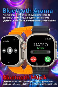 Akıllı Saat Watch 8 Ultra 45mm 1.99 İnç Türkçe Tüm Telefonlara Uyumlu Gümüş Kasa smartwatch Siyah ürün fotoğrafı