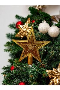 1 Adet 10 Cm Yılbaşı Çam Ağacı Gold Yıldız Tepelik Küçük Boy Gold Tepe Yıldızı ürün fotoğrafı
