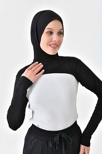 2’li Paket Boneli Boyunluklu Kolluk Siyah Beyaz Kapüşonlu Boyunluk Bere Sporcu Tesettür Bone ürün fotoğrafı