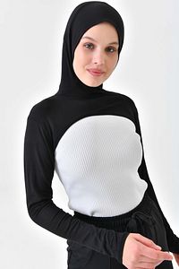 2’li Paket Boneli Boyunluklu Kolluk Siyah Beyaz Kapüşonlu Boyunluk Bere Sporcu Tesettür Bone ürün fotoğrafı