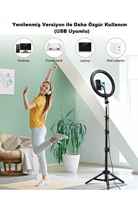 Kumandalı Youtuber Tiktok Selfi Işıklı Telefon Tutucu Makyaj Işığı Ring Light 10 Inç 2.1 M Tripod ürün fotoğrafı
