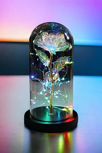 Fanus Içerisinde Dekoratif Rgb Peri Led Işıklı Solmayan Sonsuzluk Gülü Galaxy Lamba Öğretmen Günü ürün fotoğrafı