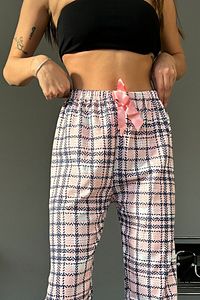 Pamuklu İnce Nefes Alan Kumaş Kurdele Bel Detaylı Baskılı Cepsiz Kadın Pijama Altı ürün fotoğrafı