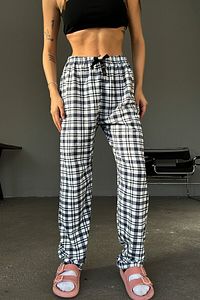 Pamuklu İnce Nefes Alan Kumaş Kurdele Bel Detaylı Baskılı Cepsiz Kadın Pijama Altı ürün fotoğrafı