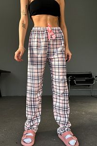 Pamuklu İnce Nefes Alan Kumaş Kurdele Bel Detaylı Baskılı Cepsiz Kadın Pijama Altı ürün fotoğrafı