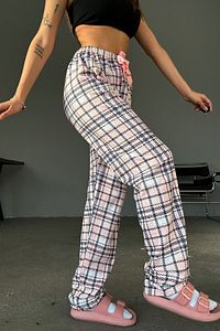 Pamuklu İnce Nefes Alan Kumaş Kurdele Bel Detaylı Baskılı Cepsiz Kadın Pijama Altı ürün fotoğrafı