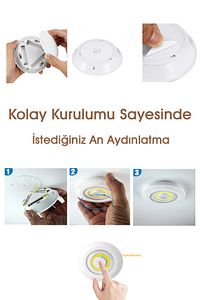 Mutfak Antre Dolap İçi Tezgah Dekoratif Pilli Spot Led Işık Kumandali 3lü Kablosuz Aydınlatma ürün fotoğrafı