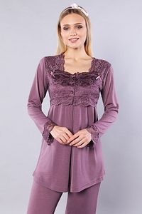 Kadın Mürdüm Dantelli Lohusa Pijama Takım ürün fotoğrafı