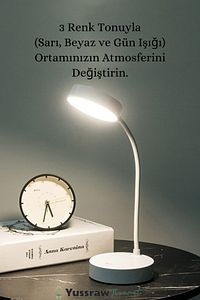 Şarjlı Dokunmatik 20 Led Çalışma Okuma Işığı Flexible Masa Lambası Beyaz ürün fotoğrafı