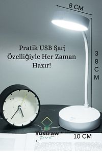 Şarjlı Dokunmatik 20 Led Çalışma Okuma Işığı Flexible Masa Lambası Beyaz ürün fotoğrafı