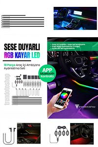 Sese Duyarlı Rgb Kayar Led Araç Içi Ambiyans Şeritleri App Bluetooth Kontrollü 13 Parça şerit led ürün fotoğrafı