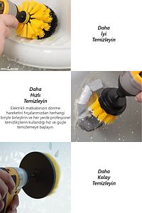 3 lü Set Matkap Ucuna Takılabilen Banyo Küvet Duşakabin Oto Lastik Koltuk Yıkama Temizleme Fırçası ürün fotoğrafı