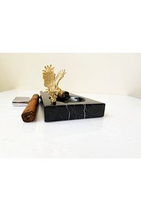 Doğal Siyah Mermer Puro Küllüğü Pirinç Kartal Figürlü Gold Mrm0085 ürün fotoğrafı