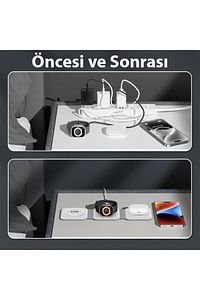 IPhone İçin 3 in 1 Kablosuz Şarj Manyetik Katlanabilir Şarj İstasyonu BEYAZ ürün fotoğrafı