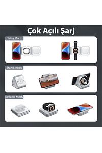 IPhone İçin 3 in 1 Kablosuz Şarj Manyetik Katlanabilir Şarj İstasyonu BEYAZ ürün fotoğrafı