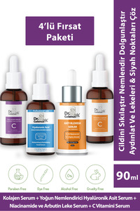 Kolajen, C Vitamini, Hyalüronik Asit Ve Koyu Leke Karşıtı Dörtlü Bakım Serum Seti (90 ML) ürün fotoğrafı