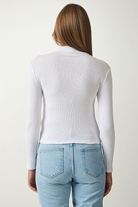 Kadın Siyah Beyaz 2'li Paket Fitilli Balıkçı Yaka Örme Bluz GT00053 ürün fotoğrafı