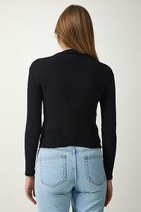 Kadın Siyah Beyaz 2'li Paket Fitilli Balıkçı Yaka Örme Bluz GT00053 ürün fotoğrafı