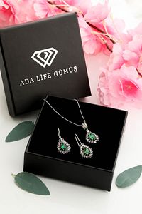 925 Ayar Gümüş Taşlı Damla Model Oksitli Telkari Kadın Set (ÖZEL KUTULU) ürün fotoğrafı
