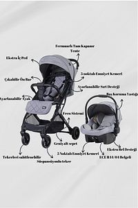 Aria Gri Hafif Tek Elle Katlanır Kabin Boy Travel Sistem Bebek Arabası ürün fotoğrafı