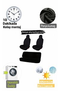 Penye Oto Koltuk Kılıfı Her Arabaya Uyumlu Ön Arka Set Logosuz ürün fotoğrafı