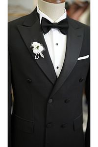 Erkek Kruvaze Smokin Damatlık Kırlangıç Yaka İtalyan Kesim Slim Fit Ceket Pantolon Papyon-Siyah ürün fotoğrafı
