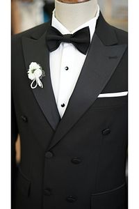 Erkek Kruvaze Smokin Damatlık Kırlangıç Yaka İtalyan Kesim Slim Fit Ceket Pantolon Papyon-Siyah ürün fotoğrafı