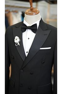 Erkek Kruvaze Smokin Damatlık Kırlangıç Yaka İtalyan Kesim Slim Fit Ceket Pantolon Papyon-Siyah ürün fotoğrafı