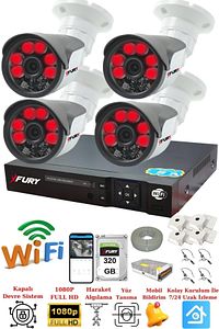 4 Kameralı 1080p Görüntü 6 Atom Gece Görüşlü Full Hd Akıllı Güvenlik Kamerası Sistemi 320gb ürün fotoğrafı