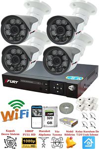 4 Kameralı 1080p Görüntü 6 Atom Gece Görüşlü Full Hd Akıllı Güvenlik Kamerası Sistemi 320gb ürün fotoğrafı