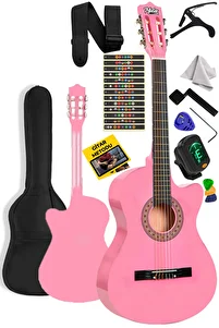 Cg-395pk Pembe Renk Kesik Klasik Gitar 4/4 Yetişkin Boy Sap Ayarlı Full Set ürün fotoğrafı