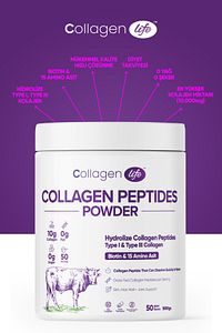 %100 Hidrolize Kolajen Peptitler Biotin Ve 15 Amino Asit İçeren Gıda Takviyesi 50 Günlük ürün fotoğrafı