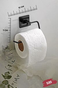 Kare Yapışkanlı Açık Tuvalet Kağıtlığı, WC Kağıtlık Tutucu Siyah KS-001 ürün fotoğrafı