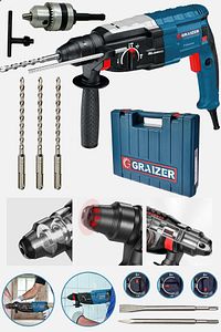 Alman 3000 W Bakir Sargili Kırıcı Delici Hilti Matkap Metal Şanzumanlı + 5 Adet Uç Yedek Mandren Gri ürün fotoğrafı