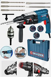 Alman 3000 W Bakir Sargili Kırıcı Delici Hilti Matkap Metal Şanzumanlı + 5 Adet Uç Yedek Mandren Gri ürün fotoğrafı