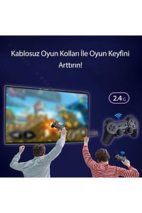 Kablosuz Çift Kol Oyun Konsolu 3000+ Oyun 4K Full HD TV Oyun Konsolu Game Stick Konsol ürün fotoğrafı