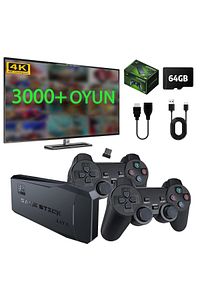 Kablosuz Çift Kol Oyun Konsolu 3000+ Oyun 4K Full HD TV Oyun Konsolu Game Stick Konsol ürün fotoğrafı