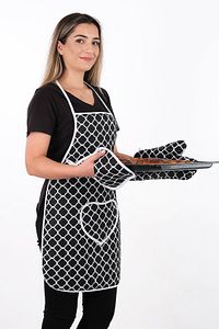 Trendy 3lü Set Su Geçirmez Mutfak Önlüğü Çeyiz Seti Isıya Dayanıklı Fırın Eldiveni Ve Tutacak Takımı ürün fotoğrafı