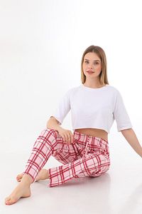 Ekose Baskılı Pamuklu Unisex Relaxed Kalıp Pijama ürün fotoğrafı