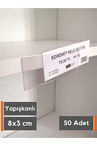 50 ad PVC Etiketlik Yapışkanlı 8x3 cm Raf Etiket Cebi Yapışkanlı Şeffaf Ürün Etiketliği İsimlik ürün fotoğrafı