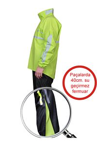 Motosiklet Yağmurluk Takım Prime 0.44Mm. Kalın %100 Su Geçirmez Kumaş Fermuarlı Paça Reflektörlü ürün fotoğrafı