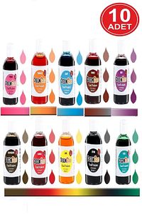 Gıda Boyası Seti 10 Adet 10 Renk 50 Ml X 10 Adet Toplam 500 Ml Su Bazlı Sıvı Gıda Boyaları ürün fotoğrafı