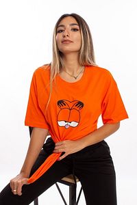 Baskılı Turuncu Oversize Unisex Tshirt ürün fotoğrafı