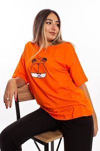 Baskılı Turuncu Oversize Unisex Tshirt ürün fotoğrafı